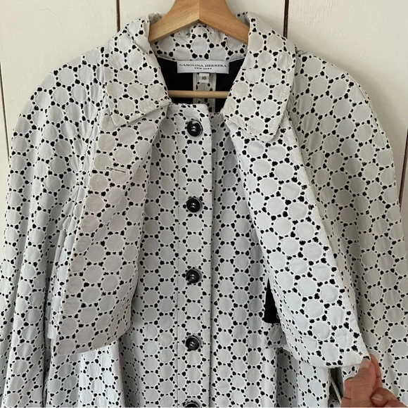 Carolina Herrera Vintage Spring Trench Coat Sz 16 White & Black Italy - Picture 7 of 14